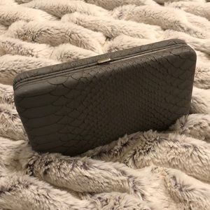 Gray faux animal skin clutch